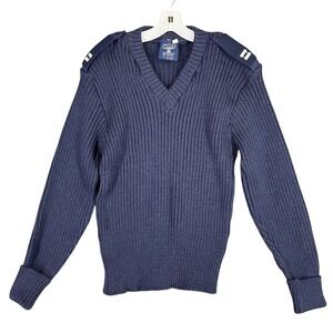 Citadel Sweater Mens L 46 Blue Ribbed Virgin Wool Military College Cadet Uniform